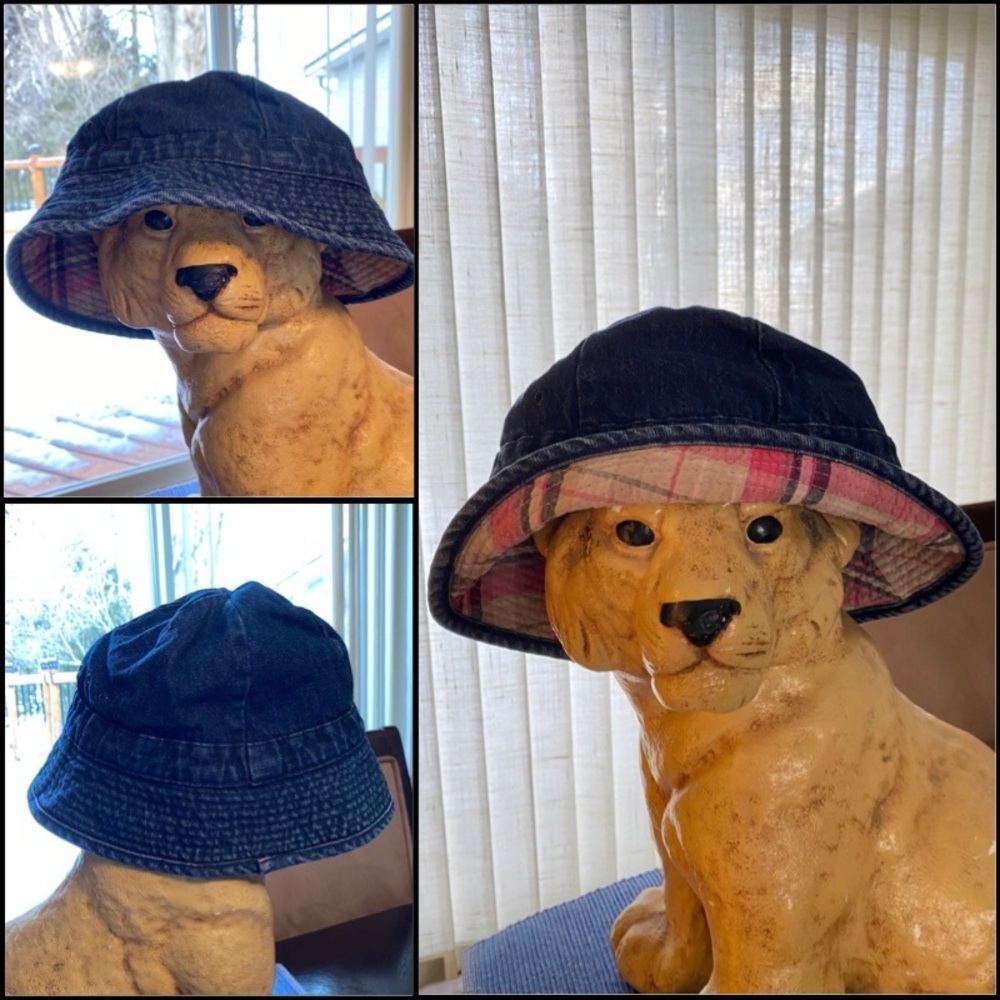 Denim Bucket Hat with Plaid Hidden Rim